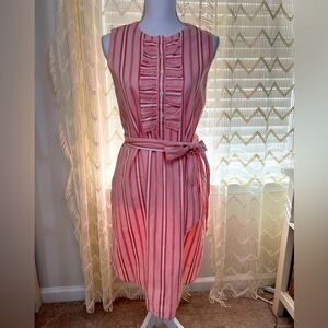 NWOT Draper James Striped Midi Dress Size Small Pink Cotton Sash A Line